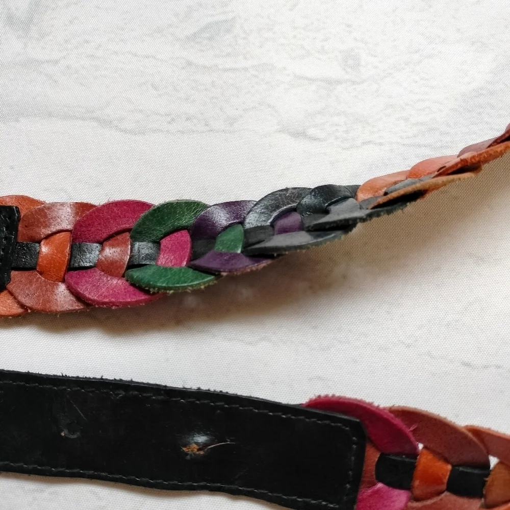 Multicolor Braided Genuine Leather Belt Black Buckle Adjustable